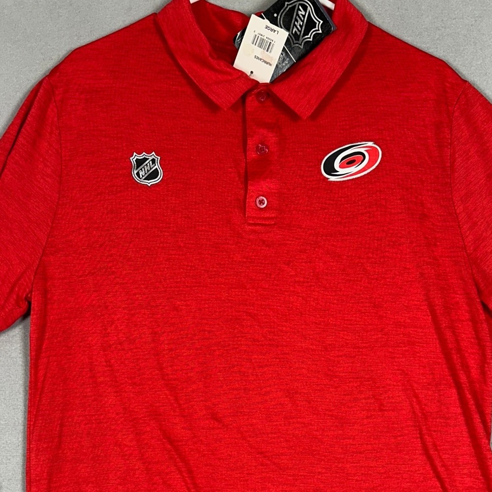 NEW Carolina Hurricanes Fanatics Polo Shirt Mens Large Red NHL Hockey Rugby Logo